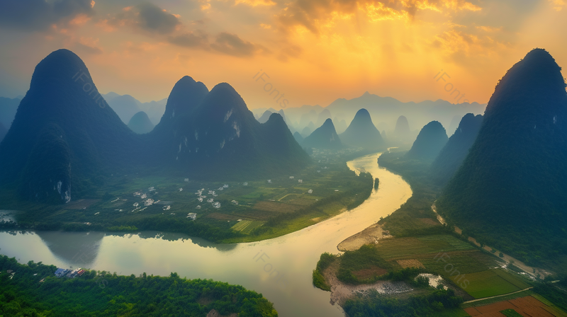 唯美的彩霞山峰度假胜地背景图,高清,摄影图,摄影图片,图片大全,摄影图免费下载